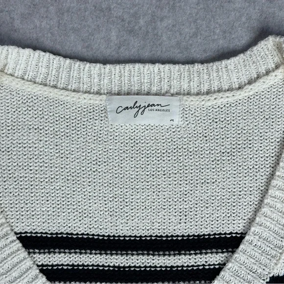 Carly Jean Los Angeles V-Neck Sweater White with Black Stripes - Picture 3 of 6